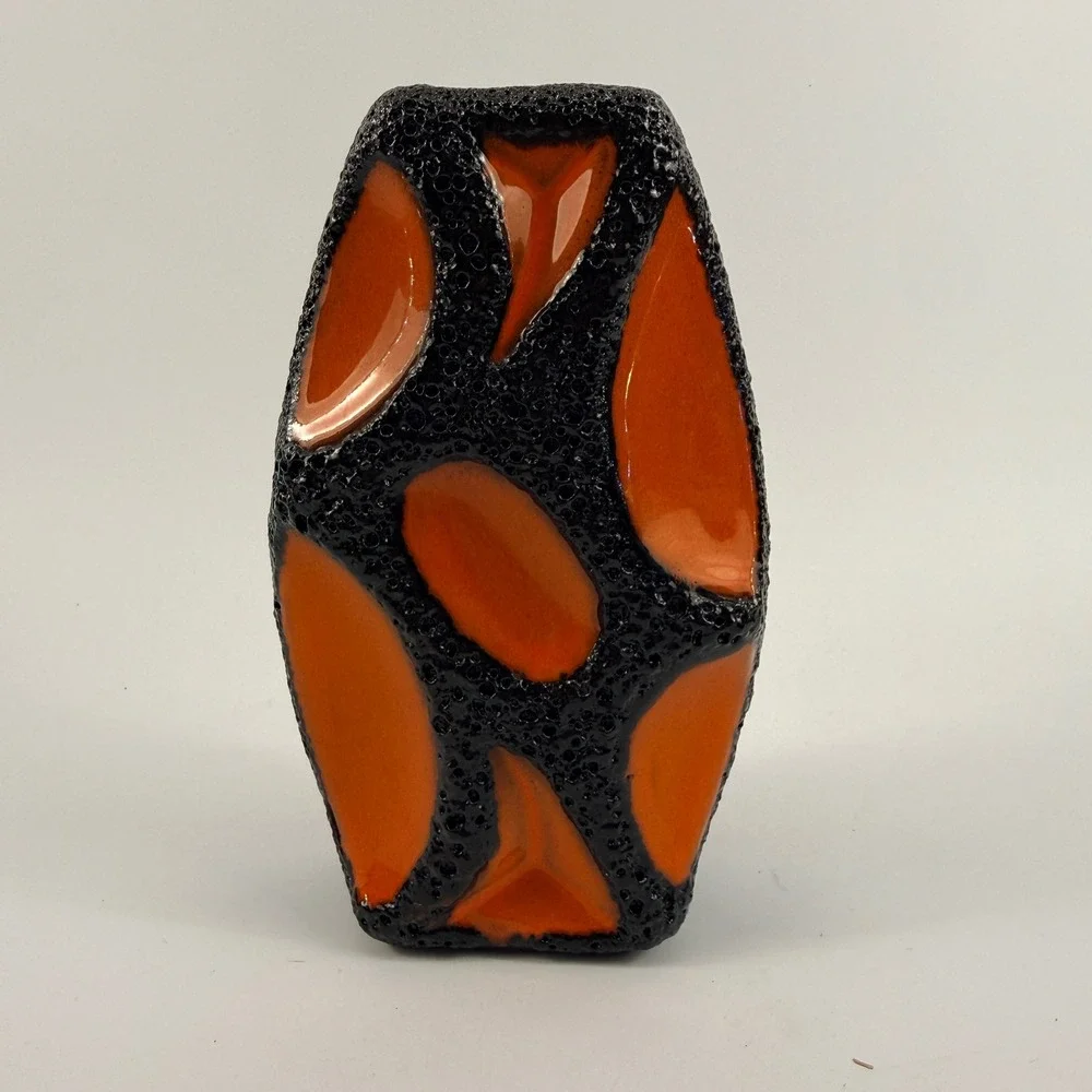 Roth Keramik 311-18 Fat Lava Vase Orange Black West Germany 1970s